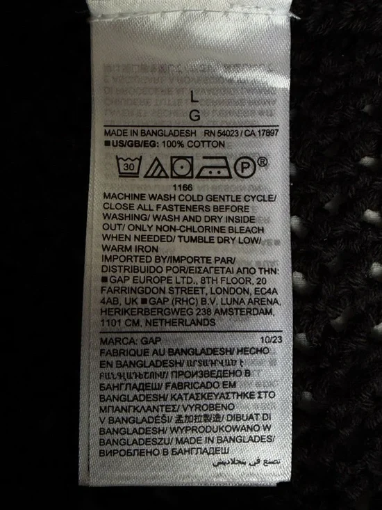 GAP Crochet Cardigan Sweater Black Open Knit Beachy Oversized Button Up Size L - Picture 15 of 16